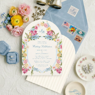 Elegant Classic Dusty Blue Floral Wedding Invitation