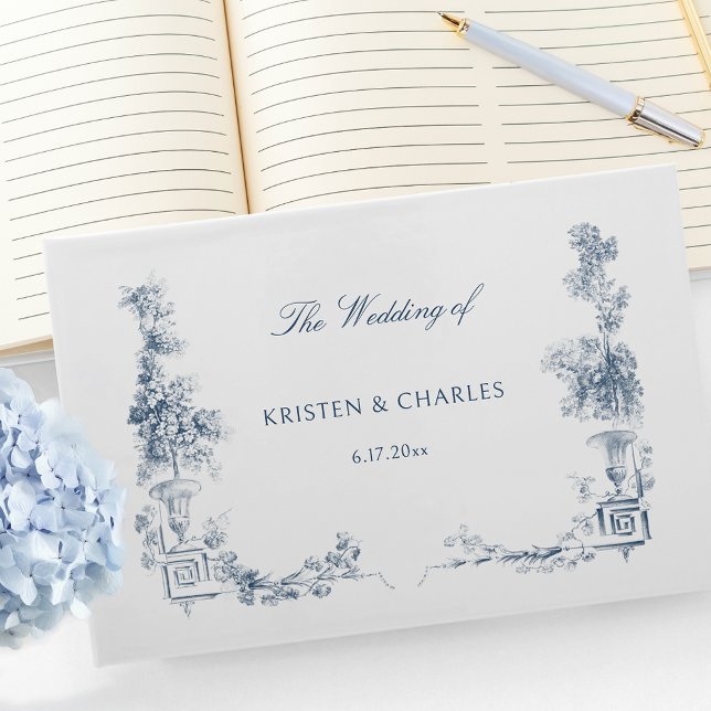 Elegant Classic Dusty Blue French Floral Guest Book (Creator Uploaded)