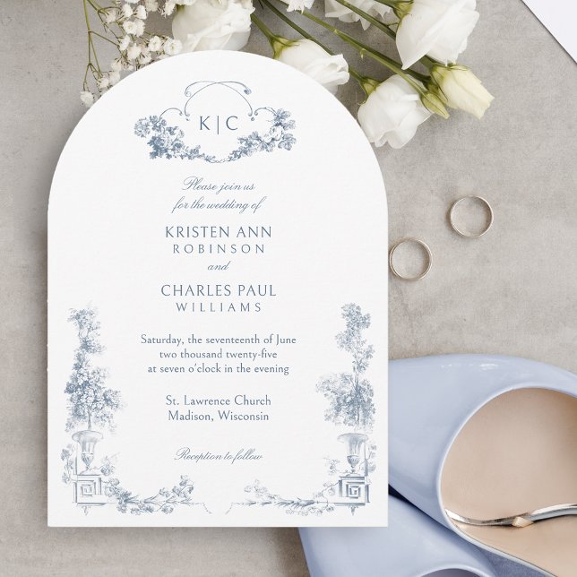 Elegant Classic Dusty Blue French Floral Invitation (Creator Uploaded)