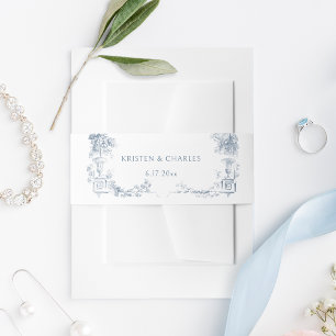Elegant Classic Dusty Blue French Floral Invitation Belly Band