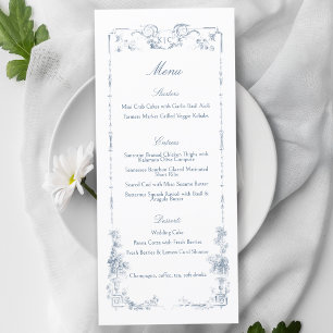 Elegant Classic Dusty Blue French Floral Menu