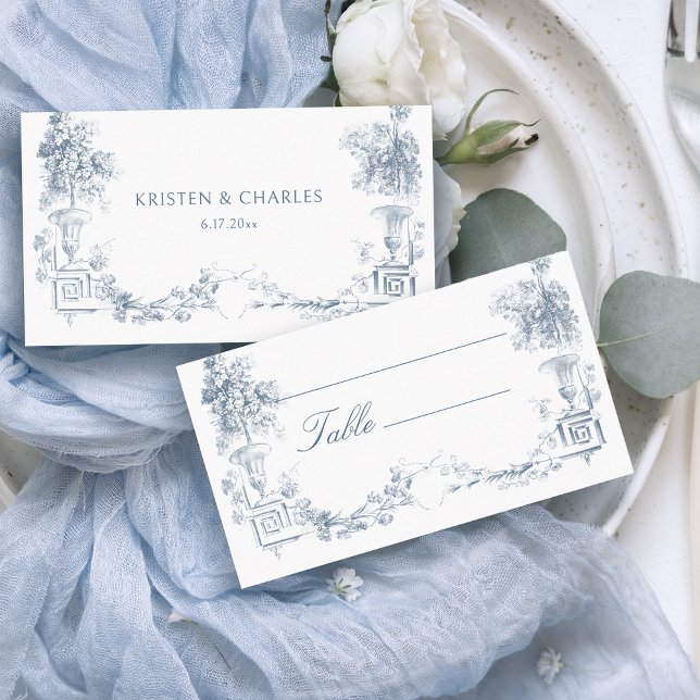Elegant Classic Dusty Blue French Floral Place Card (Creator Uploaded)