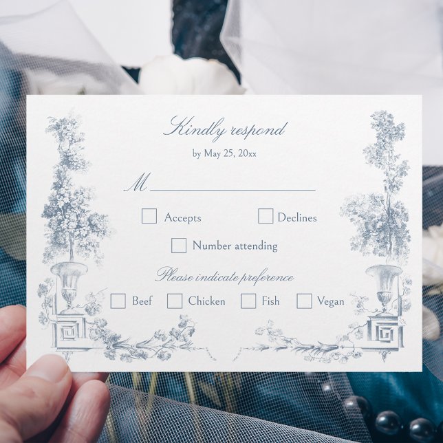 Elegant Classic Dusty Blue French Floral RSVP Card (Creator Uploaded)