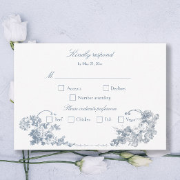 Elegant Classic Dusty Blue French Floral RSVP Card