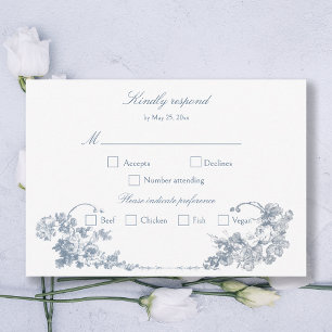Elegant Classic Dusty Blue French Floral RSVP Card