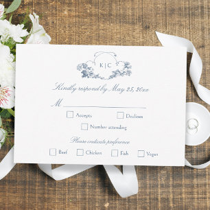Elegant Classic Dusty Blue French Floral RSVP Card