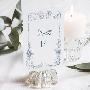Elegant Classic Dusty Blue French Floral Table Number