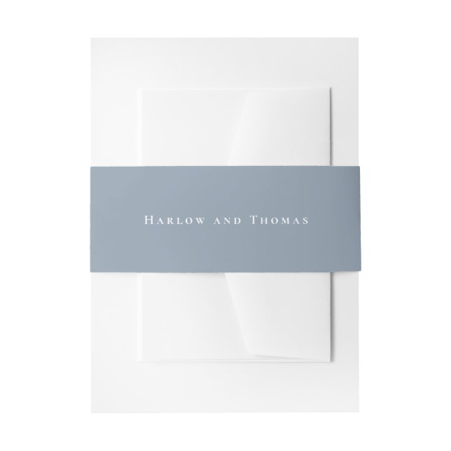 Elegant Classic Dusty Blue Wedding Invitation Belly Band (Front Example)
