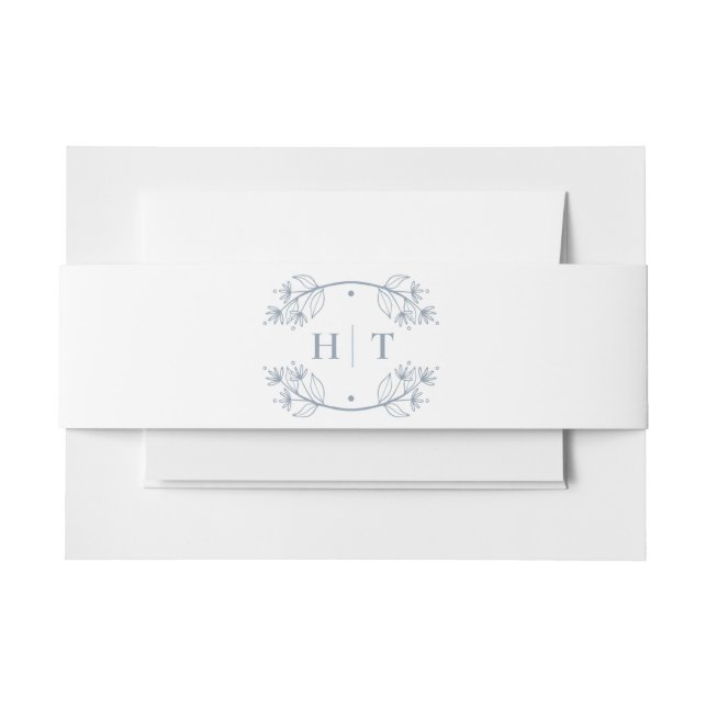 Elegant Classic Dusty Blue Wedding Invitation Belly Band (Front Example)