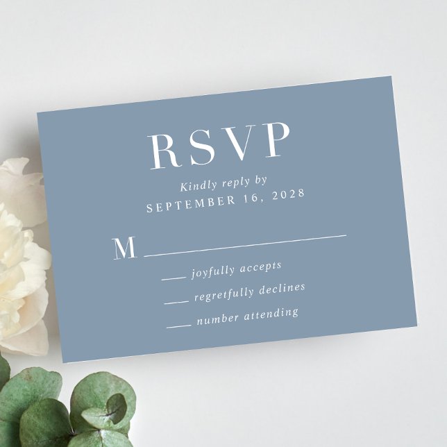 Elegant Classic Dusty Blue Wedding RSVP Card (Creator Uploaded)