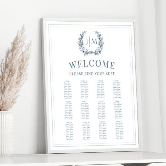 Elegant Classic Dusty Blue Wedding Seating Chart (Creator Uploaded)