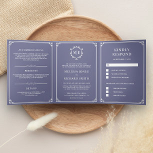 Elegant Classic Dusty Purple Monogram Wedding Tri-Fold Invitation