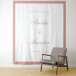 Elegant Classic Dusty Rose Border Wedding Backdrop Tapestry