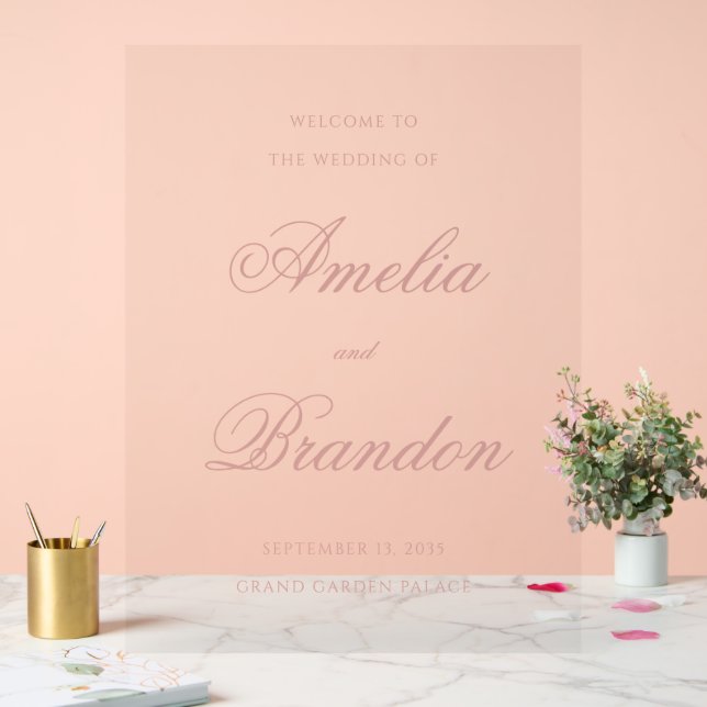 Elegant Classic Dusty Rose Script Wedding Welcome Acrylic Sign (Wedding)