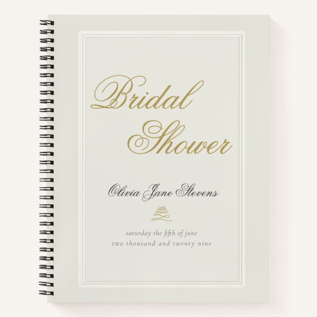 Elegant Classic Ecru Frame Bridal Shower Gift List Notebook (Front)