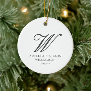 Elegant Classic Family Monogram Minimalist Wedding Ceramic Ornament