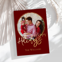 Elegant Classic Family Photo Holiday Red Card