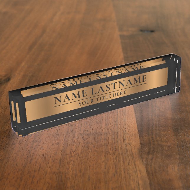 Elegant Classic Faux Bronze Copper Brown Black Nameplate (Side)
