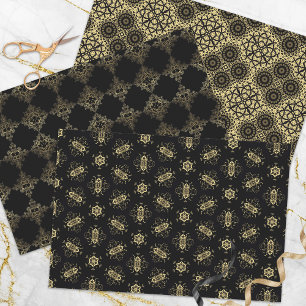 Elegant Classic Faux Gold and Black Patterns Wrapping Paper Sheet