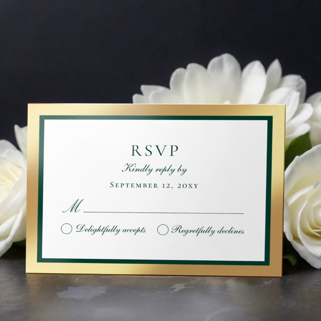 Elegant Classic Faux Gold Emerald Green RSVP Card (Creator Uploaded)