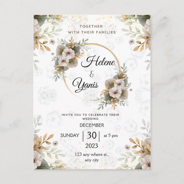 Elegant Classic Floral Wedding Invitation Postcard (Front)
