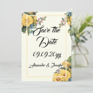 Elegant classic floral yellow save the date invitation