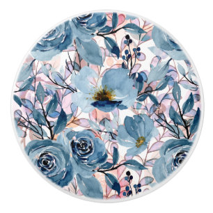 Elegant Classic Florals Blue, Mauve, Pale Pink Ceramic Knob