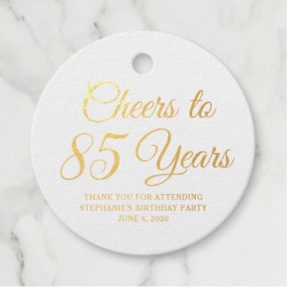Elegant Classic Foil Cheers to 85 Years Gold Favour Tags