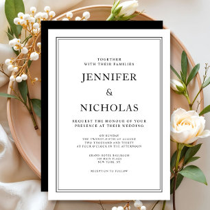 Elegant Classic Formal Black And White Wedding Invitation