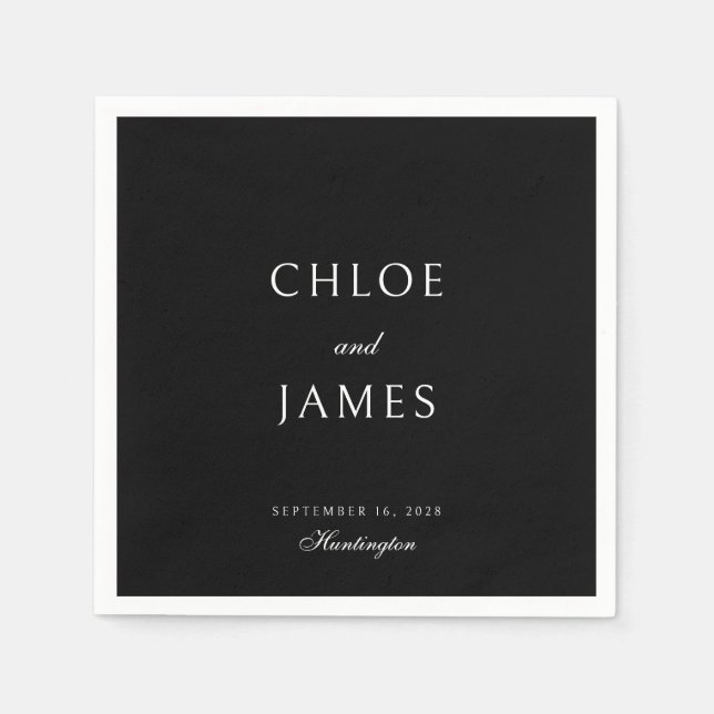 Elegant Classic Formal Black Names Wedding  Napkin (Front)