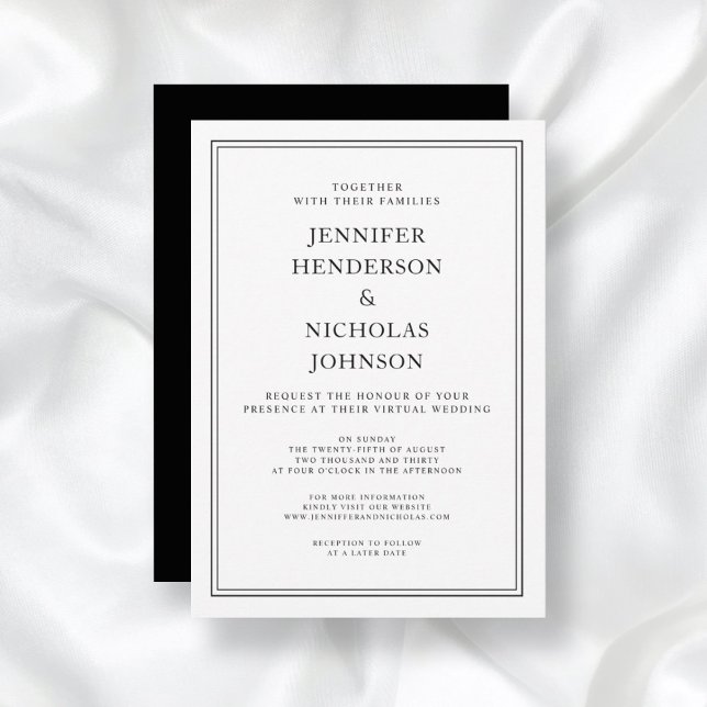 Elegant Classic Formal Black White Virtual Wedding Invitation (Front/Back Elegant Classic Formal Black White Virtual Wedding Invitation)