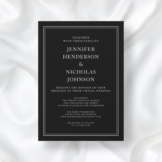 Elegant Classic Formal Black White Virtual Wedding Invitation (Elegant Classic Formal Black White Virtual Wedding Invitation)