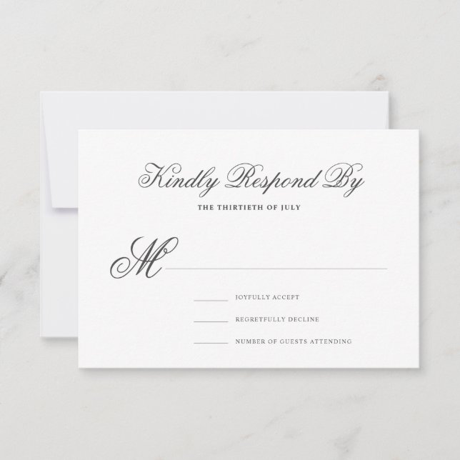 Elegant classic formal calligraphy script wedding RSVP card (Front)