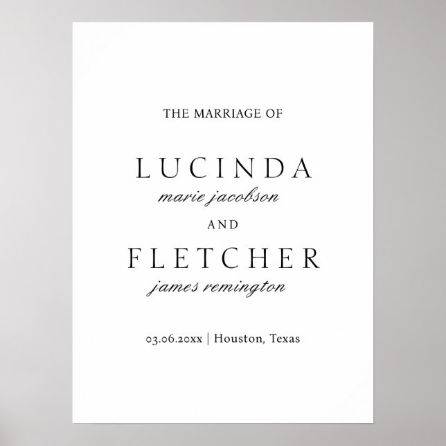Elegant Classic Formal Minimal Wedding Sign (Front)