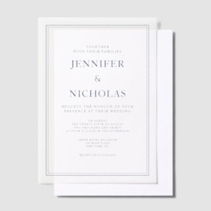 Elegant Classic Formal Navy Blue Wedding Vellum Invitations