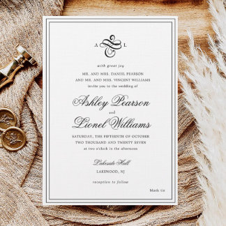 Elegant Classic Formal Script Monogram Wedding Invitation