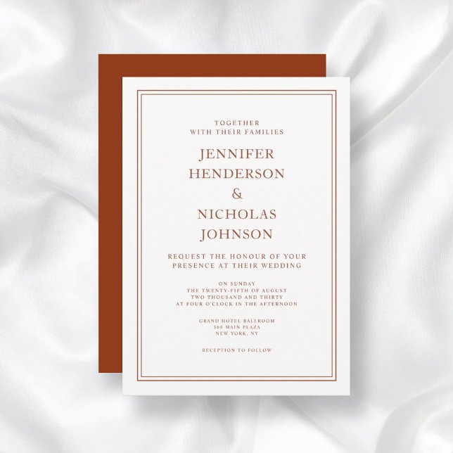 Elegant Classic Formal Terracotta Wedding Invitation (Front/Back)