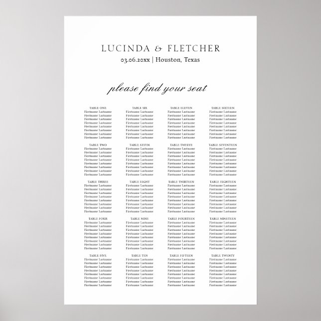 Elegant Classic Formal Wedding Seating Chart (Front)