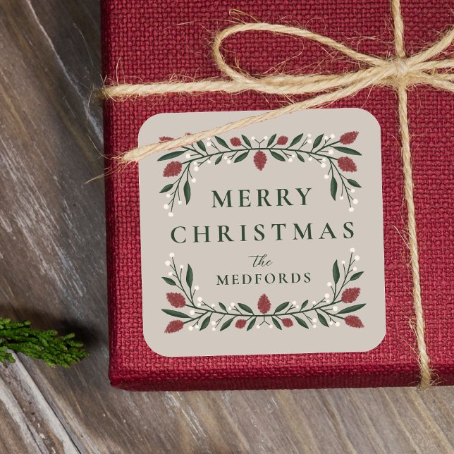 Elegant Classic Frame Personalised Christmas Square Sticker (Creator Uploaded)