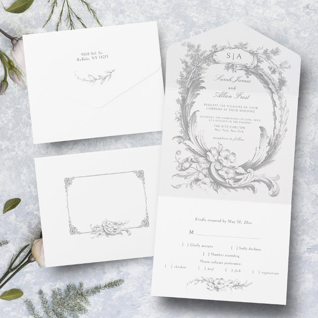 Elegant Classic French Rococo Floral All In One Invitation (Creator Uploaded)