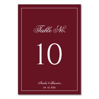 Elegant Classic Full Deep Burgundy Border Wedding Table Number