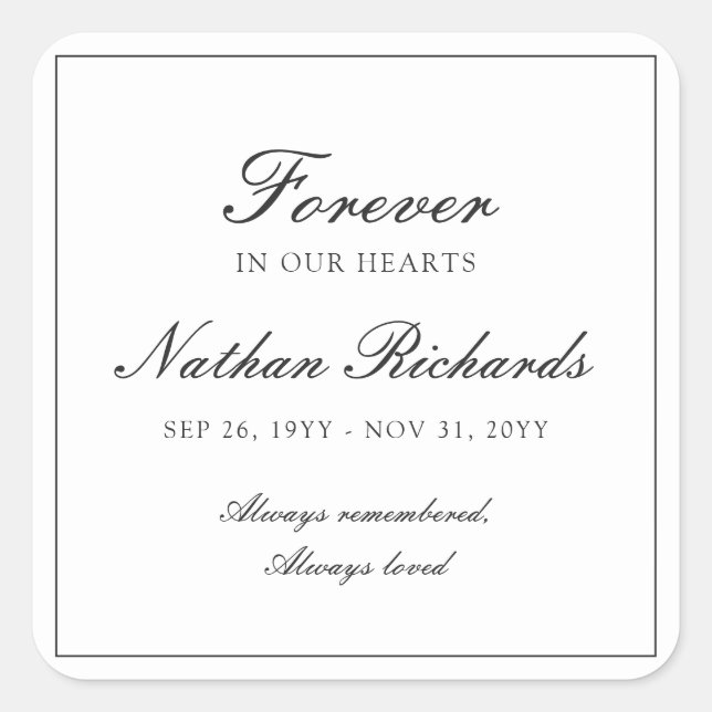 Elegant Classic Funeral in Loving Memory Square Sticker (Front)
