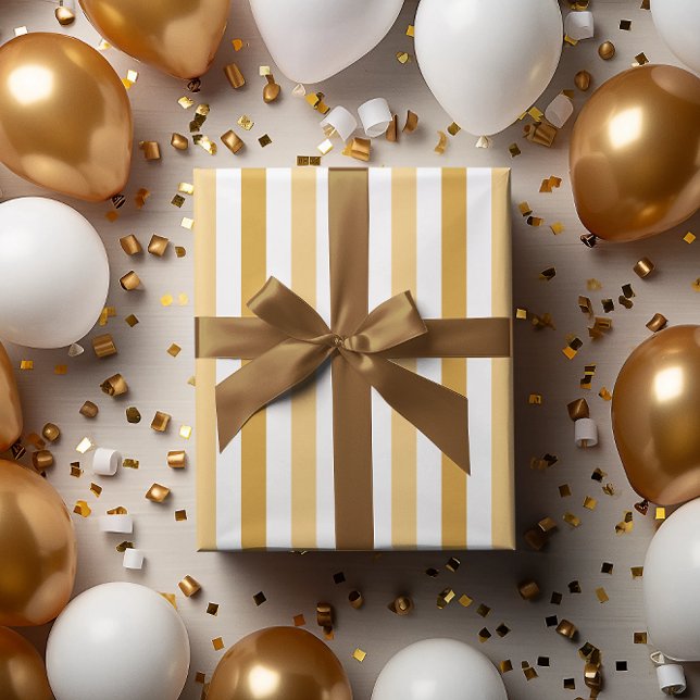 Elegant Classic Gold and white stripes New Year Wrapping Paper (Gold and white stripes Happy New Year Wrapping Paper)