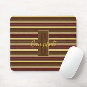 ELEGANT CLASSIC GOLD BROWN RED STRIPES MONOGRAM MOUSE PAD