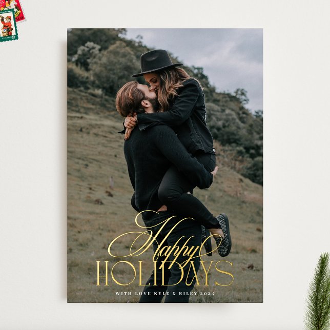 Elegant Classic GOLD Christmas Calligraphy Photo Foil Holiday Card (Creator Uploaded)