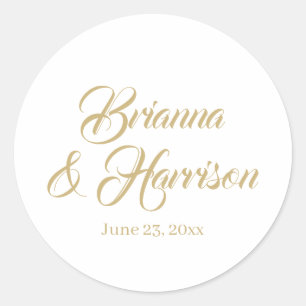 Elegant classic gold custom calligraphy wedding  round sticker