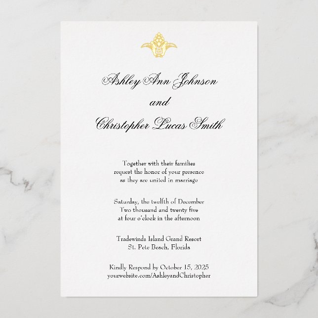 Elegant Classic Gold Foil Wedding Invitation (Front)