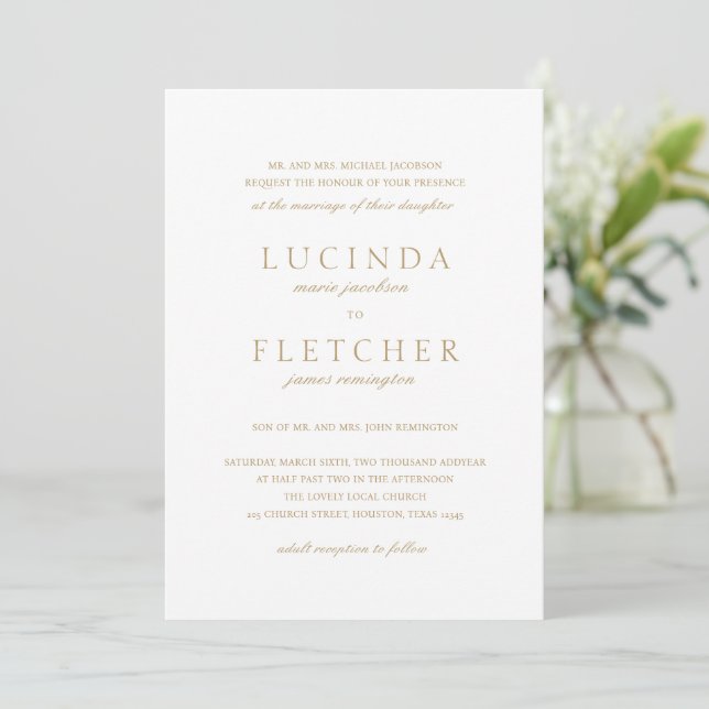 Elegant Classic Gold Formal Wedding Invitation (Standing Front)