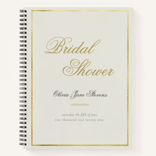 Elegant Classic Gold Frame Bridal Shower Gift List Notebook (Front)