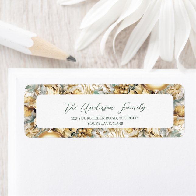 Elegant classic gold luxury Christmas bouquet Return Address Label (Insitu)